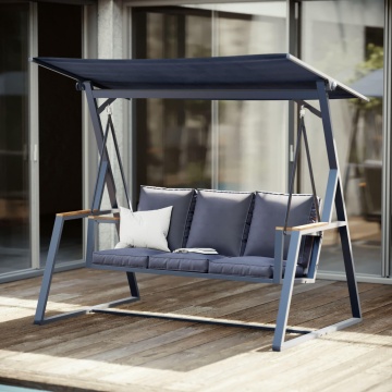 Balansoar gradina, pentru 3 persoane, otel/textil, 203 x 130 x 175 cm, gri - Img 6