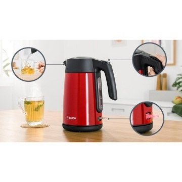 Fierbator apa Bosch TWK7L464, 2400 W, 1,7 L, 220-240 V, indicator pentru numarul de cesti, oprire automata, rosu/antracit - Img 7