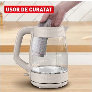 Fierbator electric Tefal Morning KO2G0BE0, 2000 W, 1.7 L, sticla, filtru anticalcar, baza rotativa, oprire automata, Crem - Img 6
