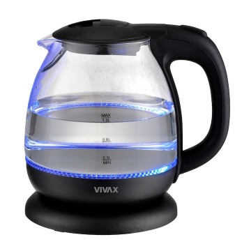 Fierbator Vivax WH-100G 1100W 1 Litru Iluminare LED Vas Sticla Negru - Img 1