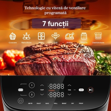 Friteuza cu aer cald COSORI Turbo Tower de 10.8 litri, 2630 W, 7 programe presetate, 30° - 230°C, Tehnologie DC motor, Negru - Img 12