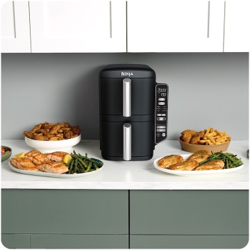 Friteuza cu aer cald Ninja Double Stack SL300, 2470W, 7.6l, 2 sertare suprapuse cu acoperire ceramica, 2 placi grill din inox, negru - Img 7