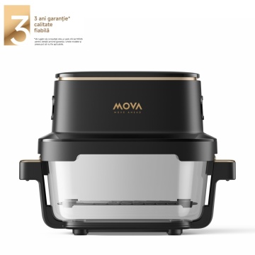 Friteuza Mova AF20 Pro, Putere 1700W, Temperatură 40°C - 185°C, Două boluri de sticla 2.5 l și 4l, Motor Brushless, Afisaj LCD, Control tactil, 8 Programe, Negru