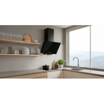 Hota decorativă Vivax CHO‑60CSD115T GB, 59,5 cm, 115 W, 1 motor, 3 trepte de putere, filtru aluminiu lavabil, iluminare LED, Sticlă Neagră - Img 2