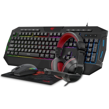 Kit 4 in 1 tastatura, mouse, mousepad si casti gaming HAVIT KB501CM, USB/plug 3.5, 19 taste anti-ghosting, US Layout, Negru - Img 1