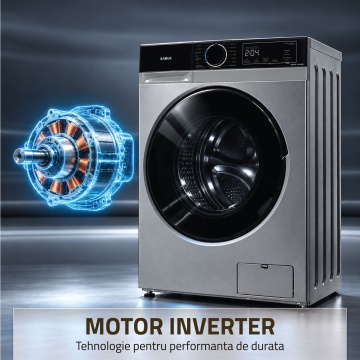 Masina de spalat rufe Samus WSADI-10149DS, 10 kg, 1350 rpm, Clasa A, Motor Inverter, Abur, Gri inchis - Img 11