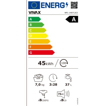 Masina de spalat rufe VIVAX WFL-140712CI, 7kg, 1400 RPM, BLDC Motor Inverter, Clasa A, Steam, Baby Care, Eco, Display digital, Temperatura reglabila, Drum Clean Sterilization, Qucik Wash, Delay Start, 12 Programe, Alb - Img 7