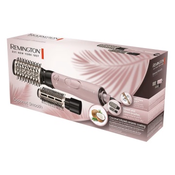 Perie cu aer cald Remington Coconut Smooth AS5901, 1000 W, Invelis ceramic cu cocos, Ionizare, 2 perii, Roz