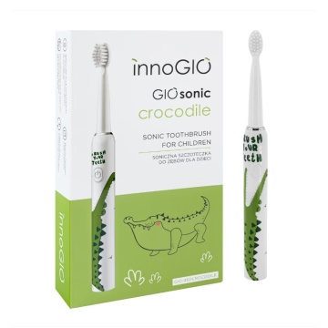 Periuta de dinti electrica Luka GIOsonic Crocodile, 4 capete de schimb, 3 moduri de functionare, verde, pentru copii 3-12 ani