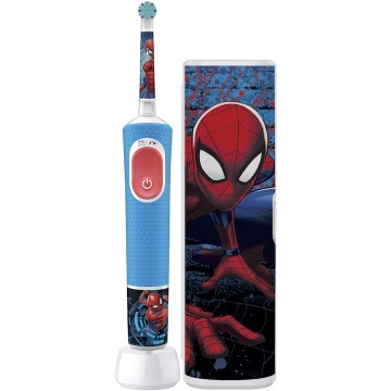 Periuta de dinti electrica Oral-B Pro Kids Spiderman pentru copii, Curatare 2D, 2 programe, 1 capat, 4 autocolante, trusa de calatorie, Albastru - Img 2