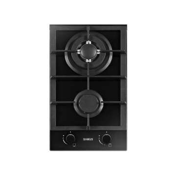 Plita incorporabila Samus PSG-32SG2, 2 arzatoare gaz, Arzator triplu 3.4 kW, Gratar fonta, 29.4 cm, Sticla neagra