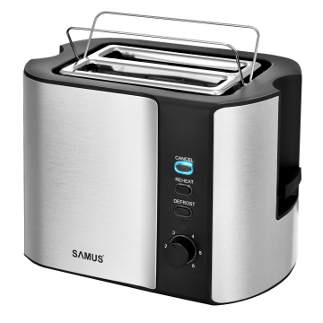 Prajitor de paine Samus FANCY, 800 W, 2 fante, 6 trepte de prajire, Suport chifle, Inox