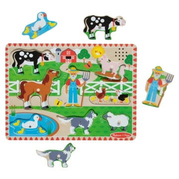 Puzzle din lemn cu sunete Melissa & Doug Spin Master - Animale de la Fermă si Fermier 2 Ani+ - Img 7