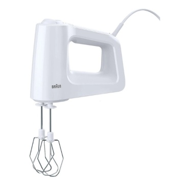 (Resigilat) Mixer de mana Braun HM3000WH, 450 W, 5 viteze + Turbo, 2 palete, 2 carlige pentru aluat, Alb/Gri - Img 2