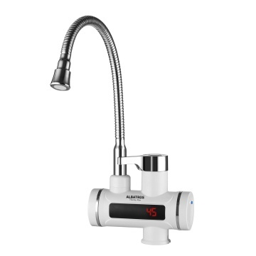 Robinet electric Albatros Thermy Flex, 3300 W, afisaj temperatura, apa calda instant 30-60°C, pipa flexibila inox, IPX4, Inox