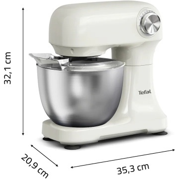 Robot de bucatarie Tefal Bake Easy QB140AF0, 500W, 12 trepte de viteza, bol 3.5L, functie Pulse, design compact, tel pentru oua, accesoriu mixat, carlig aluat, functie oprire automata, bej - Img 4