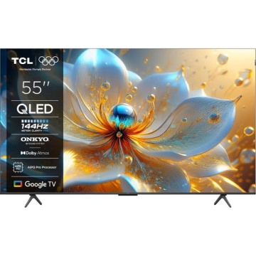 Televizor Smart QLED TCL 55T8C, 139 cm, Rezolutie 3840 x 2160, Ultra HD 4K, 144Hz, Clasa F, Negru