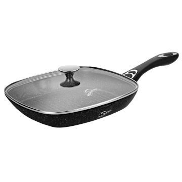 Tigaie Grill antiaderenta cu capac Samus VER283LGPB Verona Line, 28 x 28 cm, Aluminiu turnat, Capac sticla, Compatibila inductie