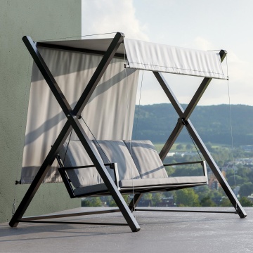 Balansoar gradina, pentru 3 persoane, otel/textil, 213 x 155 x 189 cm, gri - Img 6
