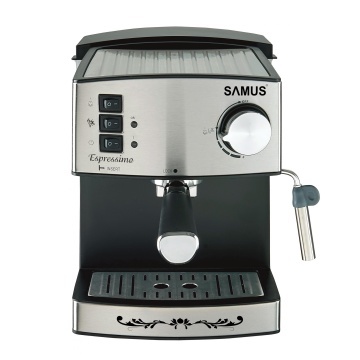 Espressor Samus Espressimo Silver, 850 W, 15 bar, rezervor apa 1.6 L, diuza cappuccino, filtru detasabil inox, Negru/Inox