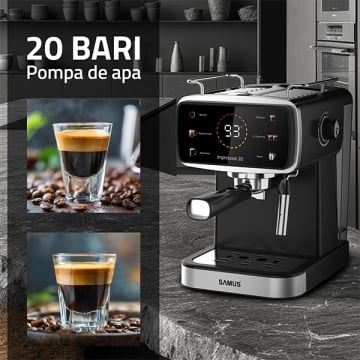 Espressor Samus Impression 20, 1350 W, 20 bar, Afisaj color tactil, Rezervor 1.5 L, Duza abur, Negru-Inox - Img 7