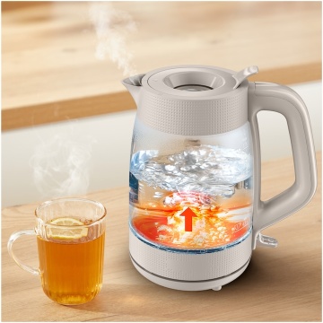 Fierbator electric Tefal Morning KO2G0BE0, 2000 W, 1.7 L, sticla, filtru anticalcar, baza rotativa, oprire automata, Crem - Img 13