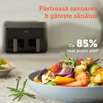 Friteuza cu aer cald Cosori Dual Basket, 8 functii de gatire, 1750 W, 230℃, doua cosuri cu fereastra transparenta, 8.5 litri - Img 11
