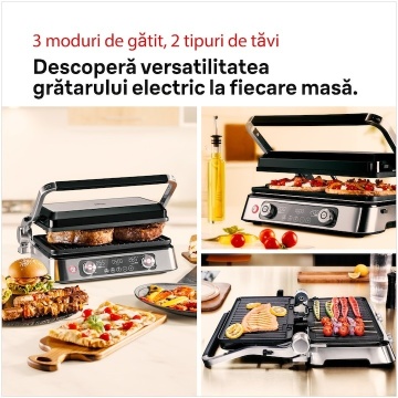 Gratar electric Braun MultiGrill 9 Pro CG9140, 2200 W, 3 moduri de gatire, 2 zone de gatit cu termostate electronice independente, 3 programe automate, 1 set plăci detasabile, deschidere 180°, functie Sear, tava scurgere detasabila, argintiu - Img 7