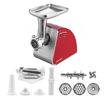 Masina de tocat Albatros MTA1510R, 1500 W, Motor 500 W, 1.2 kg/min, Functie Revers, 3 site inox, Accesorii carnati si kibbe, Rosu