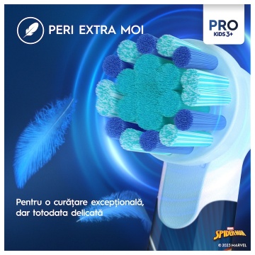 Periuta de dinti electrica Oral-B Pro Kids Spiderman pentru copii, Curatare 2D, 2 programe, 1 capat, 4 autocolante, trusa de calatorie, Albastru - Img 9