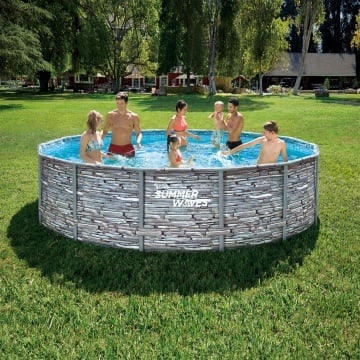 Piscina cu cadru metalic, Ø 427 cm, H 107 cm, capacitate 13.29 m³, aspect piatra - Img 8
