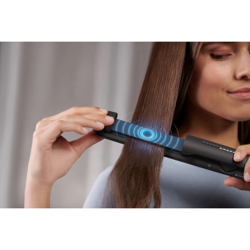 Placa de indreptat parul Philips BHS510/00, tehnologie ThermoShield, placi infuzate cu ulei de argan, 230°C, ingrijire ioni, 12 setari temperatura, husa termorezistenta, Negru - Img 4