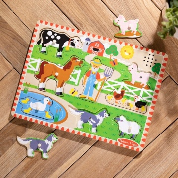 Puzzle din lemn cu sunete Melissa & Doug Spin Master - Animale de la Fermă si Fermier 2 Ani+ - Img 4