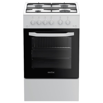 (Resigilat) Aragaz Arctic AGM5511DTTL, 4 arzatoare, Gaz, Aprindere electrica plita/cuptor, Safety Plus, Grill, Timer, Arzatoare cu eficienta ridicata, 50 cm, Alb