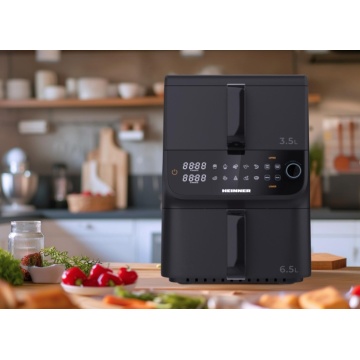 (Resigilat) Friteuza dublu etajata Heinner HAF-C10DBS25BK, 2500W, capacitate 10l, tehnologie circulare rapida a aerului, control digital, buton rotativ programe, functii smart, dual cooking, 80-200 C, timer 60 min, 10 programe, oprire automata, negru - Img 3