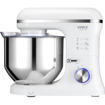 (Resigilat)Robot mixer Vivax RM-71800WH , 1800 W, 6 Viteze + Turbo, 4 Accesorii, Bol otel inoxidabil, Alb/Argintiu
