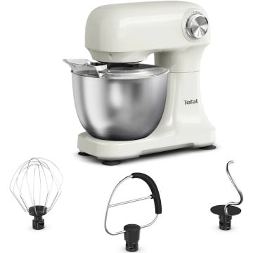 Robot de bucatarie Tefal Bake Easy QB140AF0, 500W, 12 trepte de viteza, bol 3.5L, functie Pulse, design compact, tel pentru oua, accesoriu mixat, carlig aluat, functie oprire automata, bej