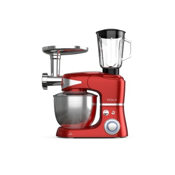 Robot de bucatarie Tesla KR600RA, 1000 W, 6 vitezebol inox 5 L, masina de tocat+blender, Rosu