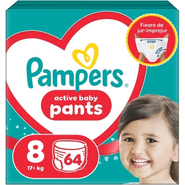 Scutece-chilotel Pampers Active Baby Pants Mega Box Marimea 8, 17kg+, 64 buc