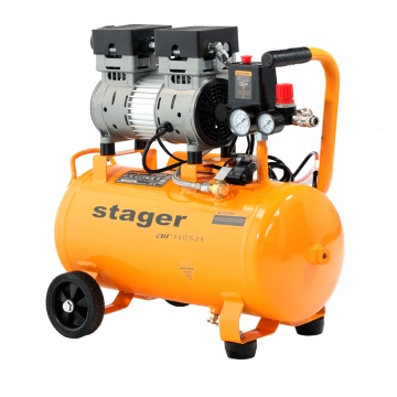 Stager Air 14DS24 compresor aer, 24L, 8bar, 135 L/min, monofazat, angrenare directa, silentios - Img 1
