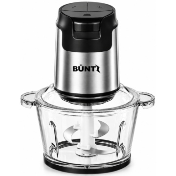 Tocator Electric BUNTZ, BFC-300S, Bol din Sticla 2L, 4 Lame din Otel Inoxidabil, 300W, Protectie la Supraincalzire, Tocator pentru Carne, Legume, Fructe, Argintiu