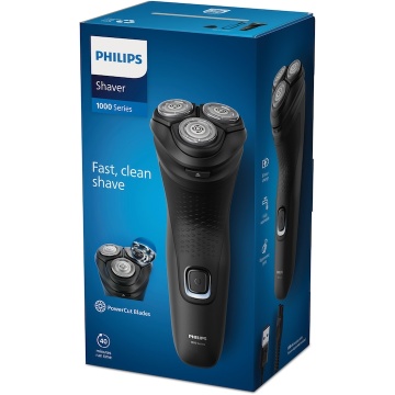 Aparat de ras PHILIPS Seria 1000 S1141/00, 3 capete rotative 4D Flex, lame PowerCut, ras umed&uscat, autonomie 40 min, maner ergonomic, capac de protectie, complet lavabil, negru - Img 6