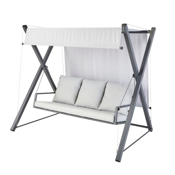 Balansoar gradina, pentru 3 persoane, otel/textil, 213 x 155 x 189 cm, gri - Img 3