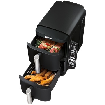 Friteuza cu aer cald Ninja Double Stack SL300, 2470W, 7.6l, 2 sertare suprapuse cu acoperire ceramica, 2 placi grill din inox, negru - Img 9