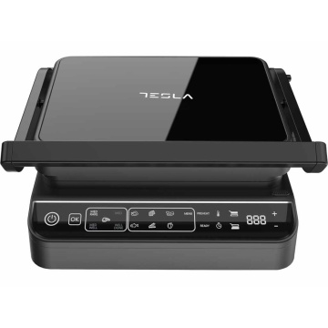 Gratar electric Tesla GR500BG, 2000 W, 10 programeLED, control digital, 30x23cm, negru/sticla