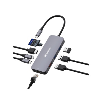Hub multiport Verbatim USB-C, 9 port, SilverHDMI,RJ45,2xUSB-C,3xUSB-A 3.2 Gen1&2,SD,microSD - Img 2