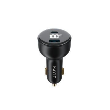Incarcator auto cu Display Digital HAVIT CC100W, 1 USB-A, 1 USB-C, 100W, Negru - Img 5