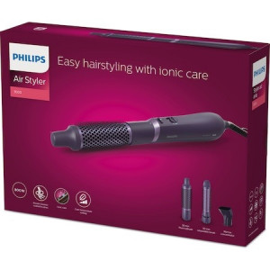 Perie cu aer cald Philips Seria 3000 BHA305/00, 800W, tehnologie cu ioni, 3 accesorii, Mov - Img 5