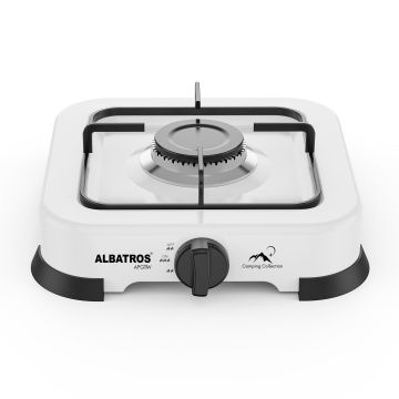 Plita pe gaz Albatros APG11W, 1 arzator, 2.2 kW, GPL, Suprafata emailata, Gratar metalic emailat, Utilizare exterior, Alb