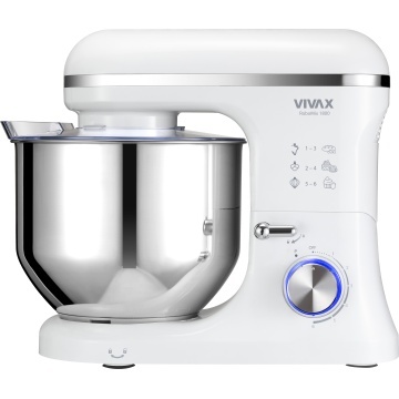 Robot mixer Vivax RM-71800WH , 1800 W, 6 Viteze + Turbo, 4 Accesorii, Bol otel inoxidabil, Alb/Argintiu